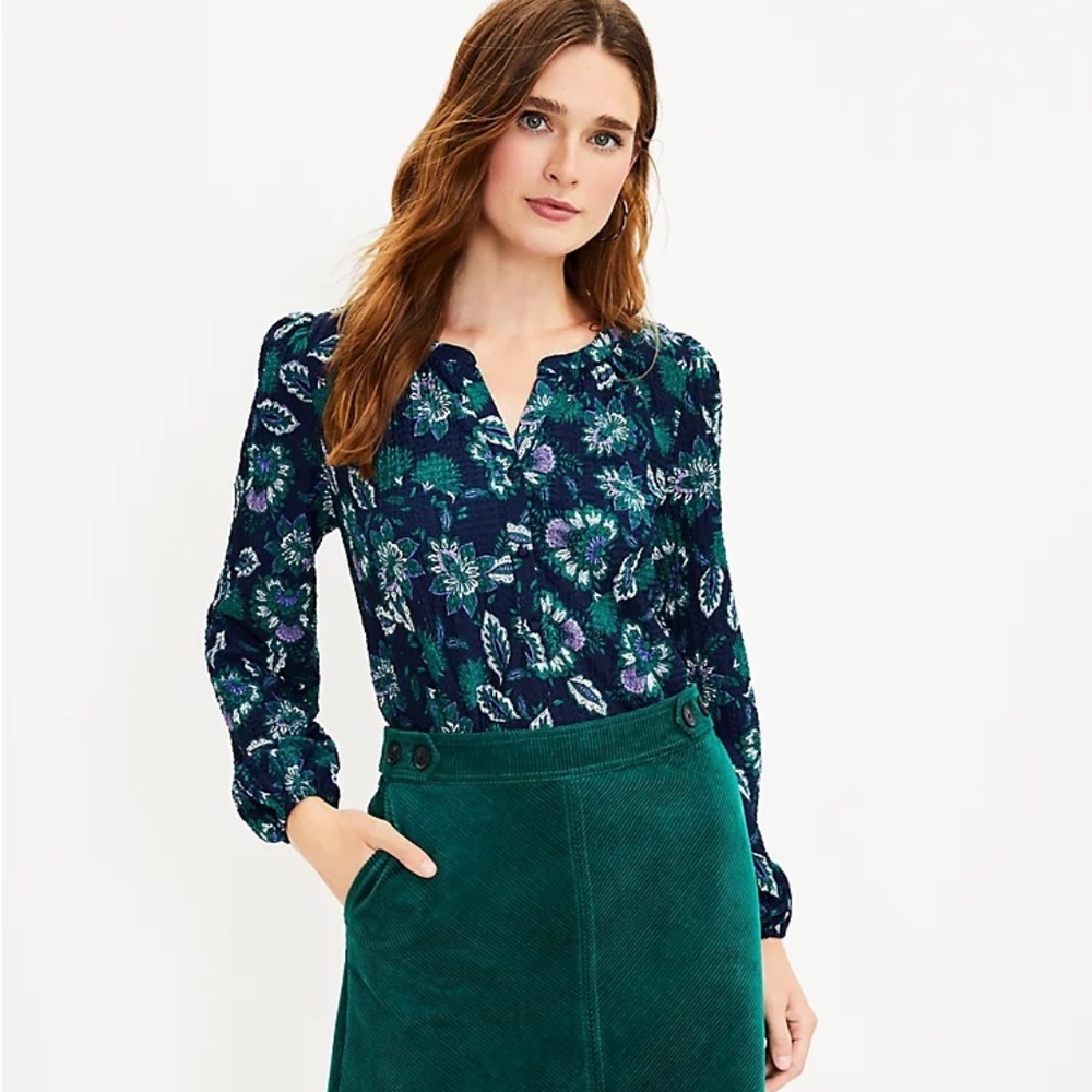 LOFT Floral Shirred Blouse XXL